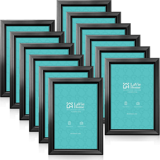 LaVie Home 4x6 Picture Frames (12 Pack, Black) Simple Designed Photo Frame with High Definition Glass for Wall Mount & Table Top Display, Set of 12 Classic Collection