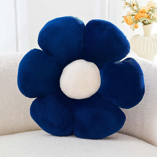 Navy Flower Pillow, 14.9" Cute Flower Shaped Floor Pillow, Aesthetic Floral Plush Daisy Decorative Throw Pillows for Bed Sofa Couch
