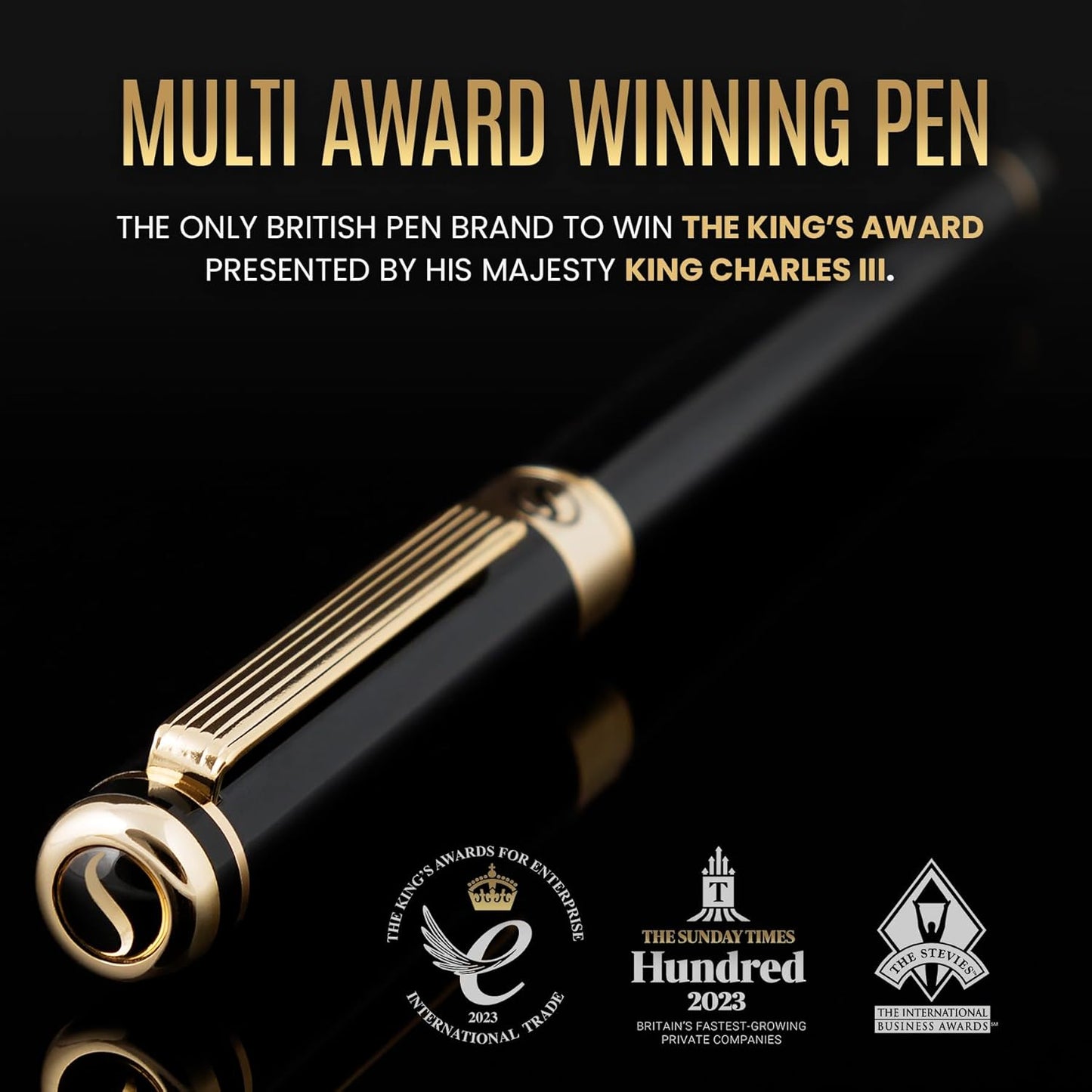 Scriveiner Black Lacquer Fountain Pen - Stunning Luxury Pen, Real Gold Finish, Schmidt Gilded Nib (Extra Fine), Best Pen Gift Set for Men & Women, Professional, Executive, Office, Nice Pens