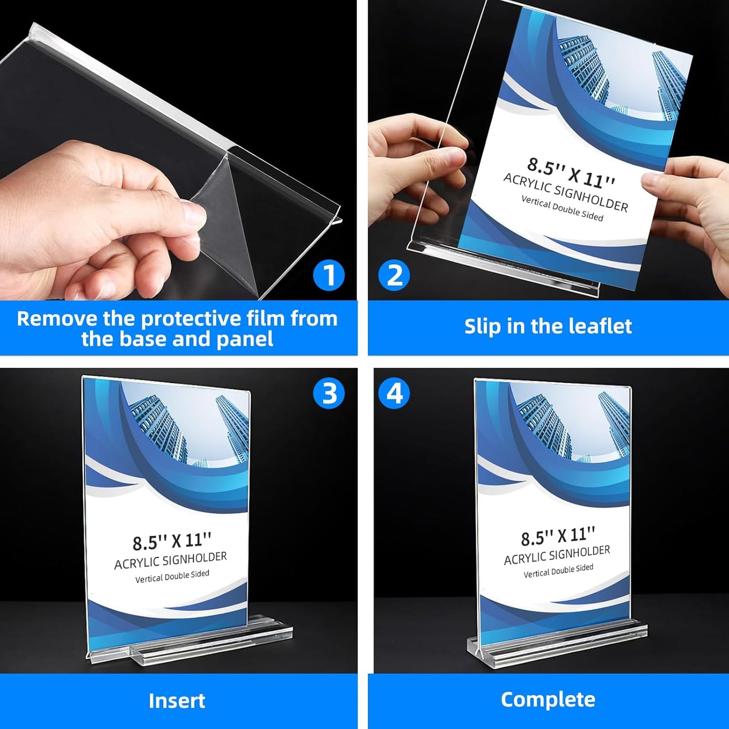 24 Pack Acrylic Sign Holder 8.5 x 11, Double-Sided Clear Sign Holder Plastic Stands for Display, T Shape Acrylic Table Sign Stands for Office Store Restaurants Wedding Party Decoration