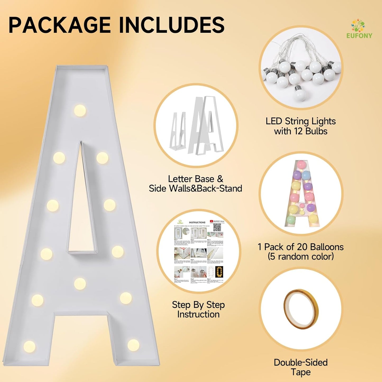 EUFONY Marquee Letters 4 Feet Tall, 4 FT Marquee Light Up Letters, Giant Light Up Letters 4FT for Birthday Party Baby Shower Gender Reveal Graduation Prom Decorations, Letter P with LED Lights DIY Kit