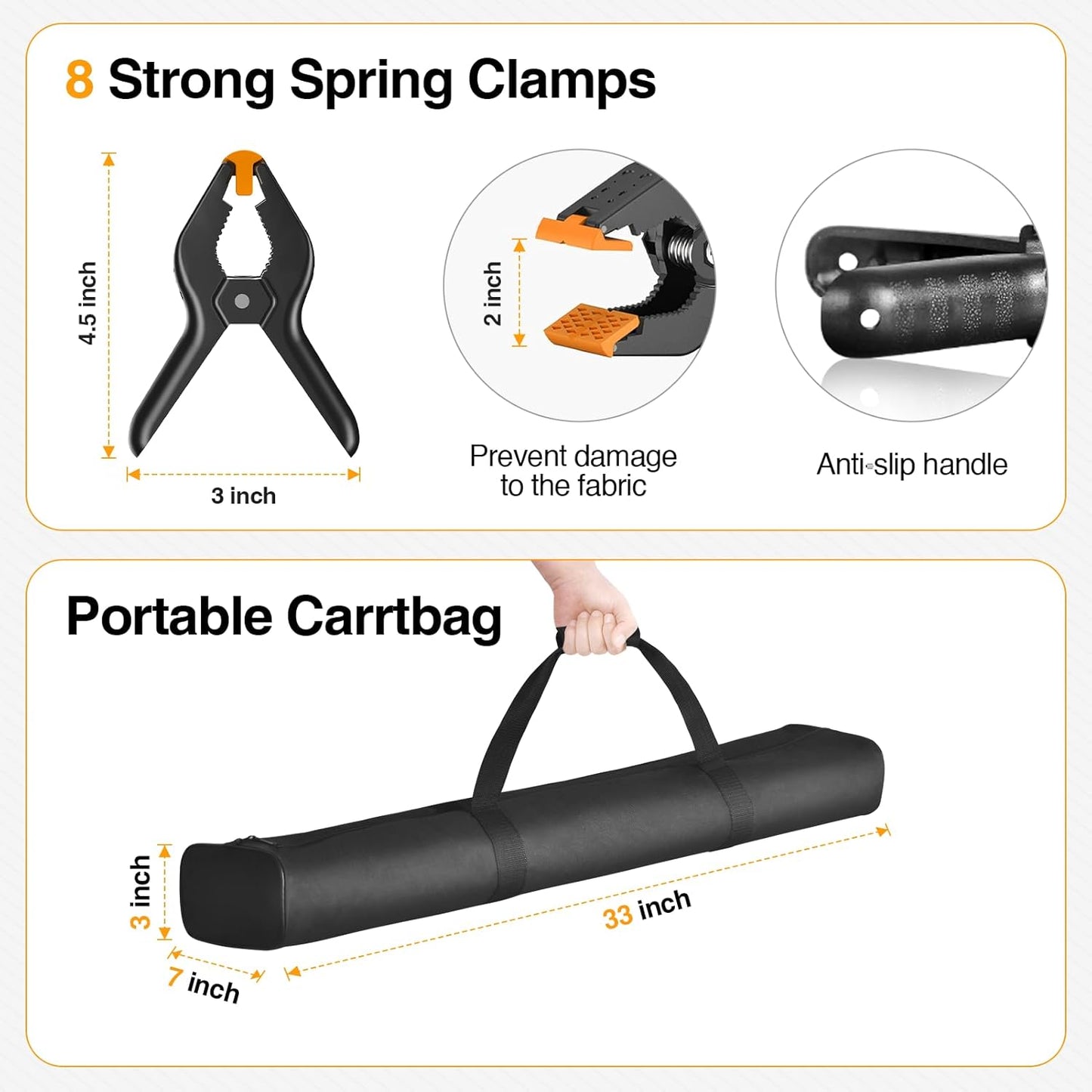 Backdrop Stand, 10x7ft(WxH) Photo Background Stand Adjustable Support Kit with 2 Crossbars, 8 Backdrop Clamps, 2 Sandbags and Carrying Bag for Parties Photography Wedding Decoration