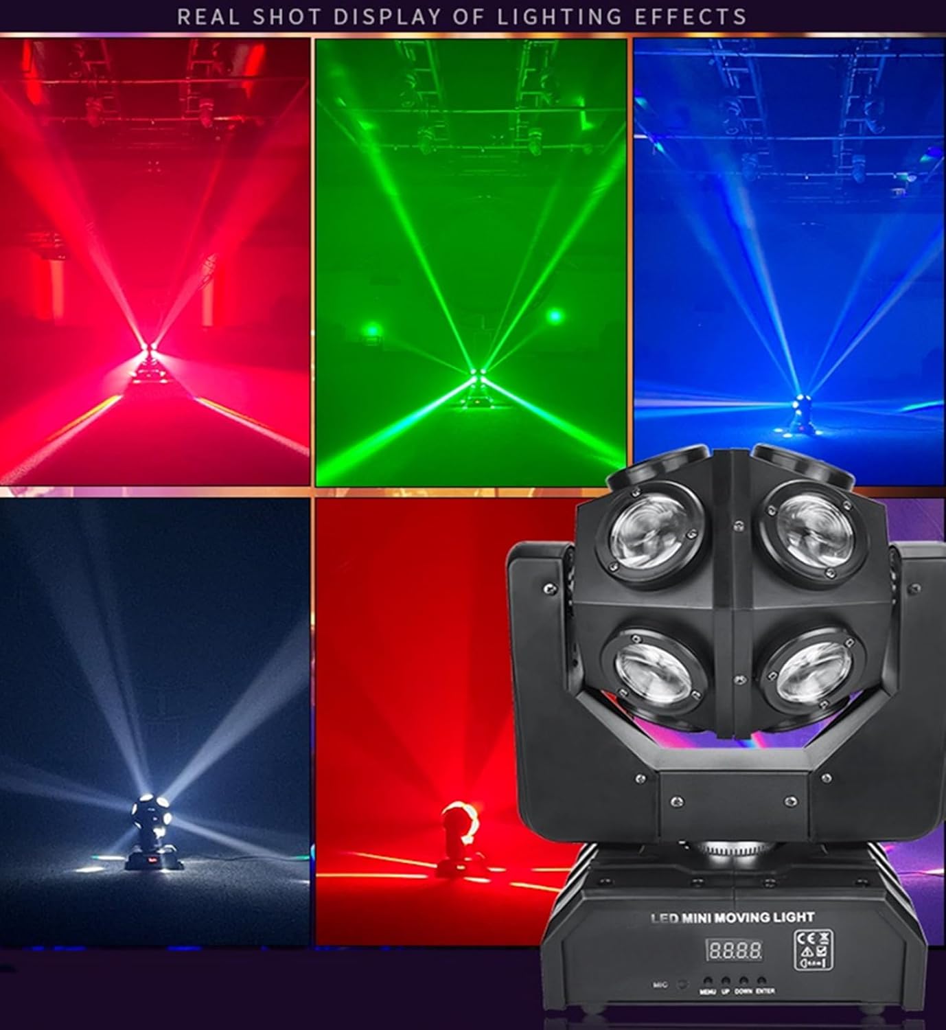 Moving Head DJ Light Party RGBW LED Beam Lights DMX 512 Strobe Light with Sound Activated 360°Rotation Stage Lighting Equipment for Events DJ KTV Disco Wedding Concert Festival