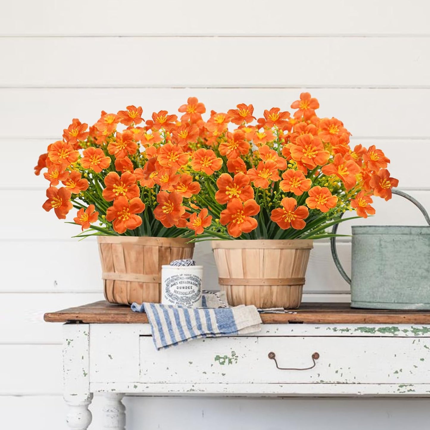 16 Pcs Artificial Fall Flowers for Outdoors, UV Resistant Outdoor Fall Fake Flowers Plants Fuax Fall Shrubs for Autumn Home Garden Porch Window Box Thanksgiving Fall Outdoor Decor