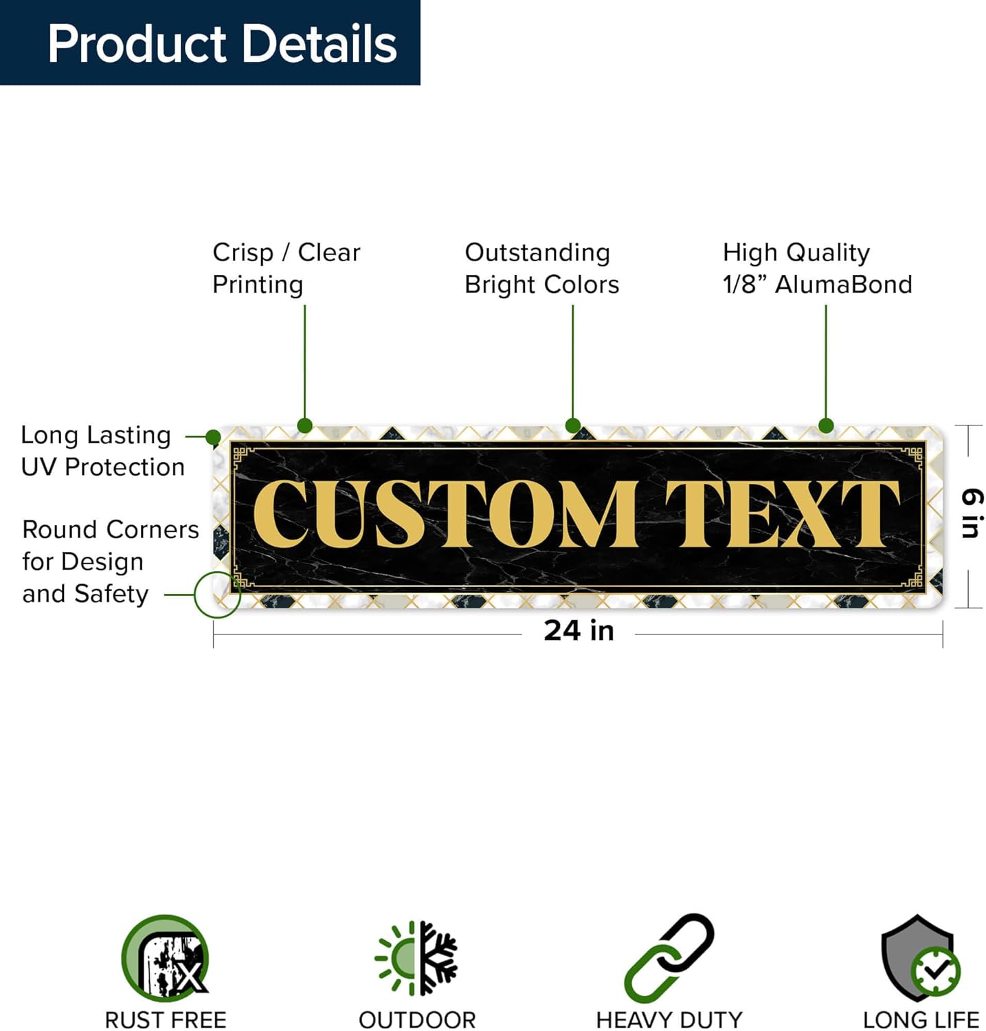 Custom Sign, Custom Street Sign, 11 Font Colors, 13 Font Styles, 4 Hole Options, 22 Sizes, 6x24 Inches, Rust Free DiBound, Fade Resistant, Made in USA by My Sign Center (Marble Tile)