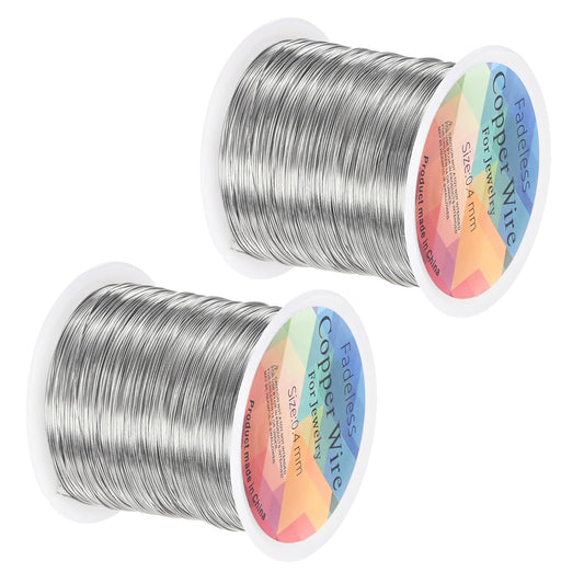 2-Rolls 0.4mm Jewelry Wire, 26 Gauge 328FT Craft Wire Copper Beading Wire for Jewelry Making/Planting/Weaving/DIY Crafting, Soft Metal Wires [100M, Silver White]