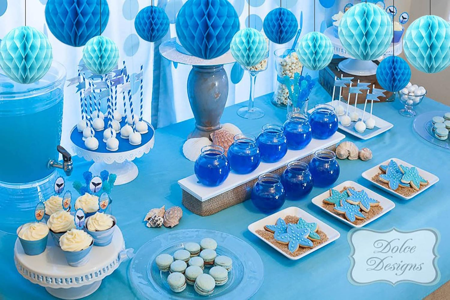 ZOOYOO 12Pcs 6" 10" Honeycomb Balls Decorations Hanging Tissue Paper Pom poms for Birthday Baby Shower Wedding Engagement Holidays Home Decor(Blue)