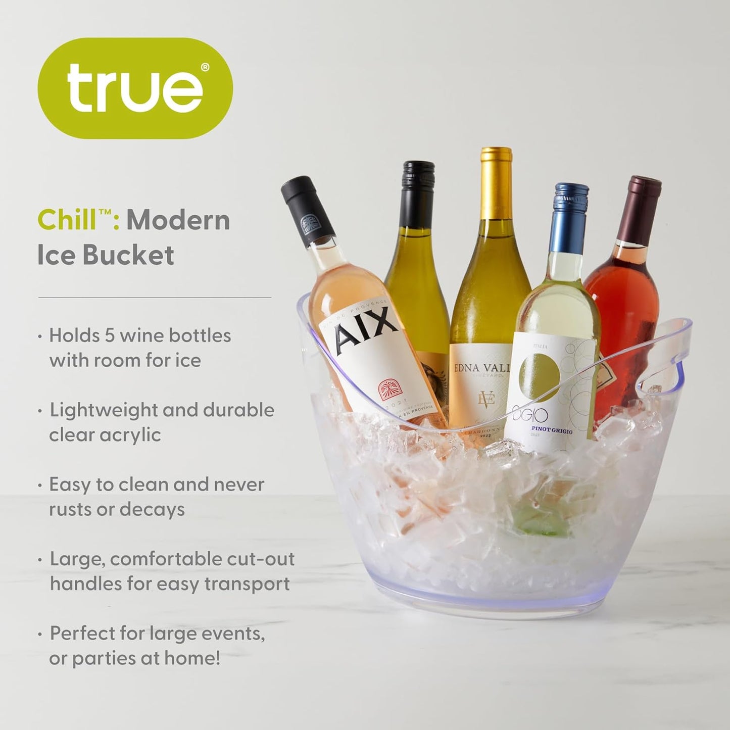 True Chill Acrylic Ice Buckets for Parties and Drinks, 2.11 Gallons (8 Liters) Wine Beer Champagne Bucket, Beverage Tubs Hosting Essentials, Set of 1