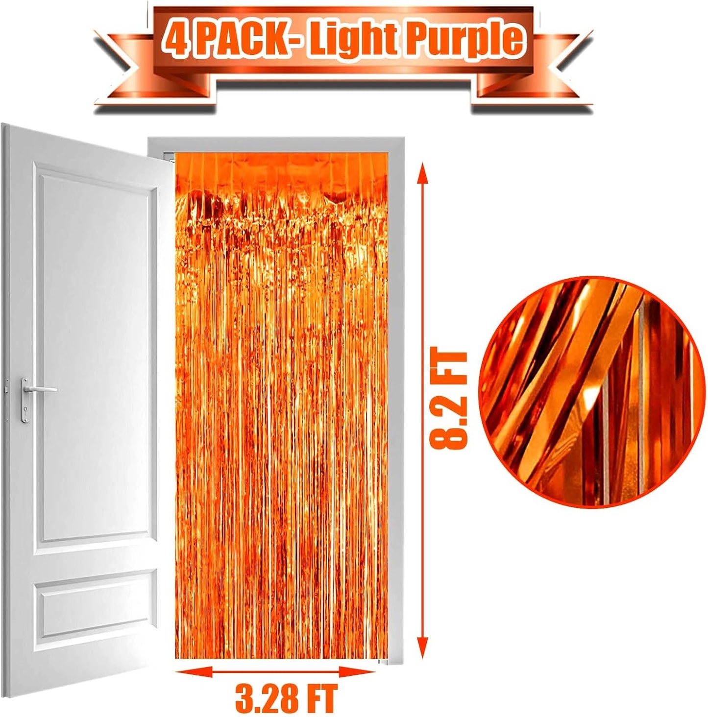 4 Pack Orange Foil Fringe Curtain Backdrop, 3.28Ft x 8.2Ft Metallic Tinsel Foil Fringe Streamers Curtains Party, Photo Booth Props, Birthday, 2022 Mother's Day Decoration Supplies