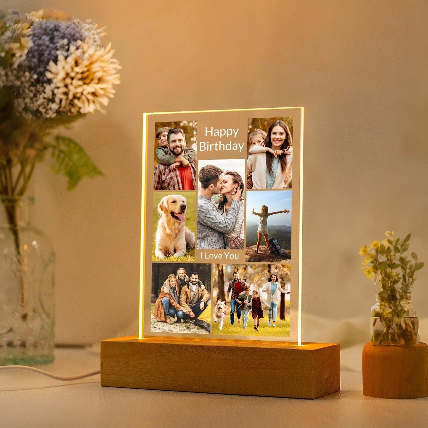 Personalized Birthday Gifts for Women and Men, Custom Picture Frames with Photo, Customized Photo Frame with Night Light, Personalized Anniversary Couple Gifts for Him and Her