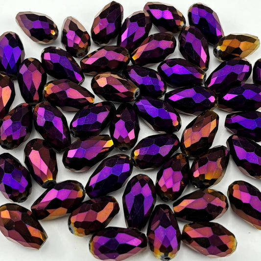 200pcs 3x5mm Teardrop Crystal Glass Beads for Jewelry Making, Faceted Vertical Hole Teardrop Glass Spacer Beads for Wind Chimes Bracelet Earring Necklace DIY Craft(Purple Light)