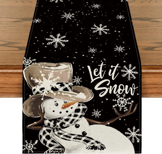 Artoid Mode Black Snowman Snowflake Let it Snow Winter Table Runner, Christmas Kitchen Dining Table Decoration for Home Party Decor 13x60 Inch