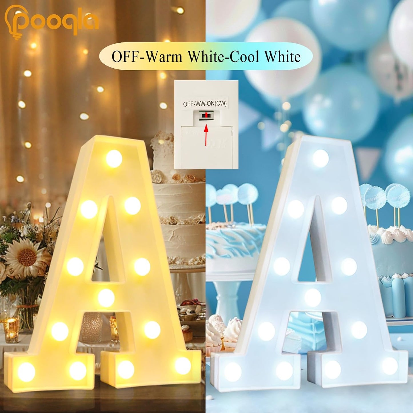 Pooqla LED Marquee Letter Lights, Warm White and Cool White Decorative Lighted Letters, Light Up Alphabet Letters for Boys Girls, Party, Wedding, Bar, Night Light, Birthday Decoration, Letter L