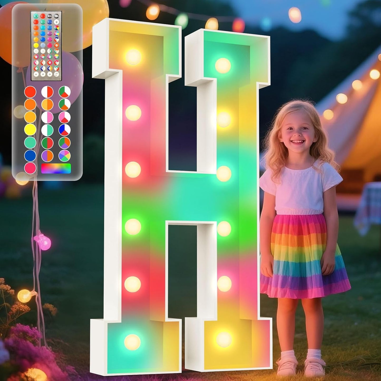 Ledido 4FT Marquee Light Up Letters, 34 Colors Changing Marquee Letter 4 Feet Tall with Remote, Big Letters for Party Wedding Graduation Birthday Decorations, Large Light Up Letter H
