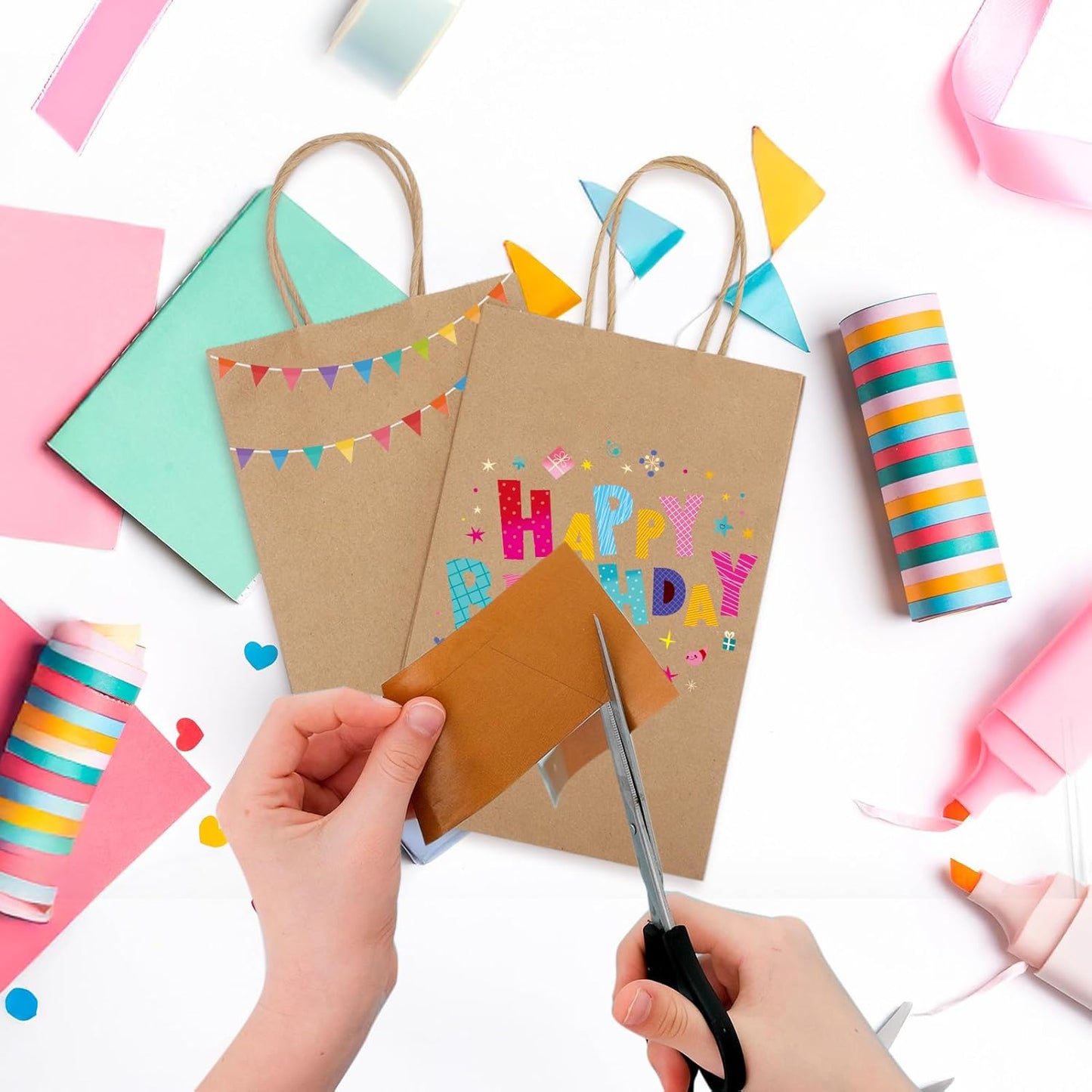 MESHA Kraft Gift Bags 200 Pack 5.25x3.75x8 Inch Small Brown Paper Bags with Handles Bulk for Small Business,Birthday,Party,Wedding,Retial,Shopping Bag