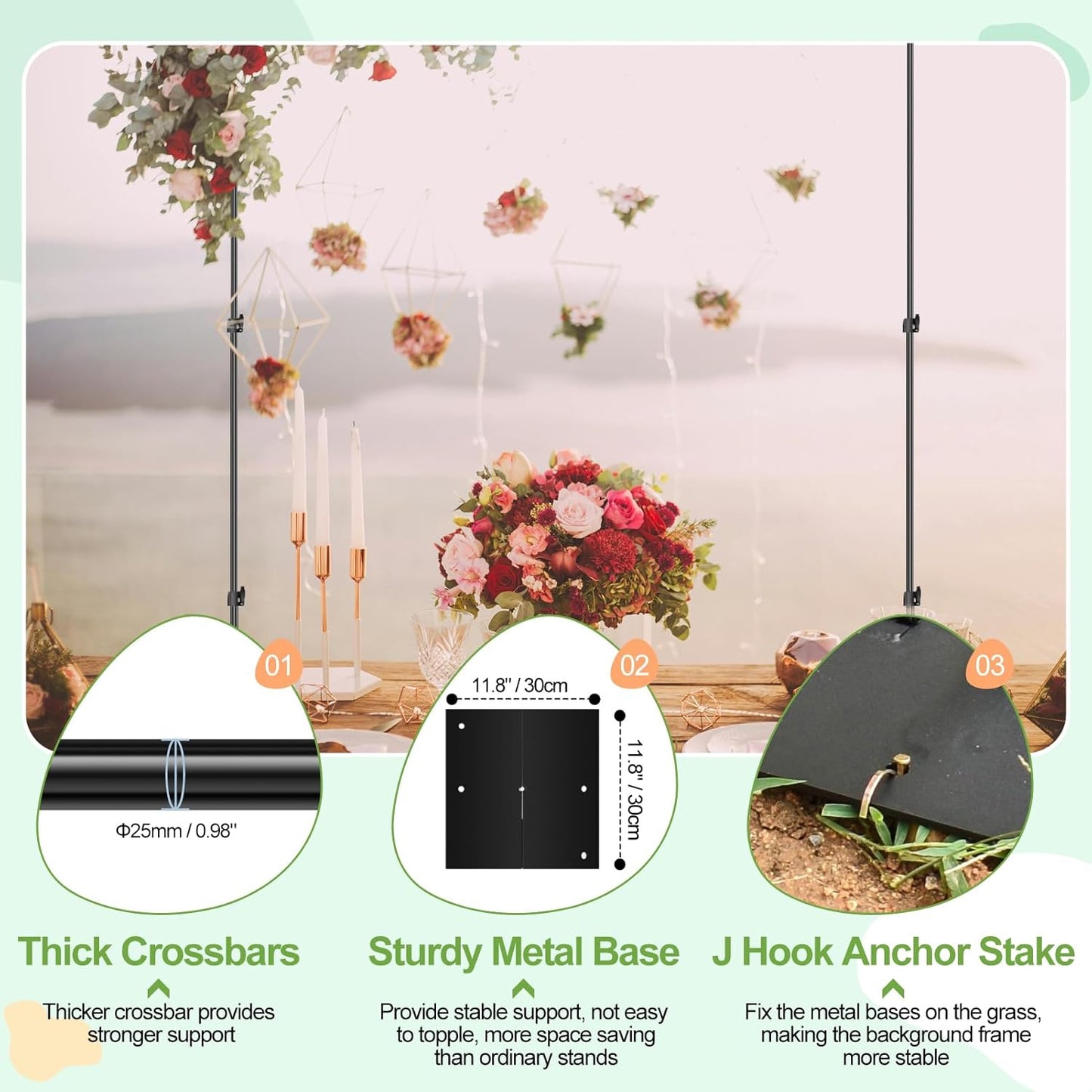 FUDESY Heavy Duty Backdrop Stand, 10x10ft Adjustable Photo Background Stand Support System Kit with Steel Base, Pipe and Drape Photography Backdrop Stand Kit for Parties Wedding Birthday