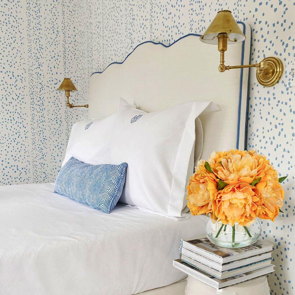 Hollyone Orange Peonies Fall Flowers Artificial for Decoration in Vase Faux Flowers Autumn Peony Silk Flower Arrangements with Glass Vase with Fake Water Table Centerpiece Fall Decorations for Home