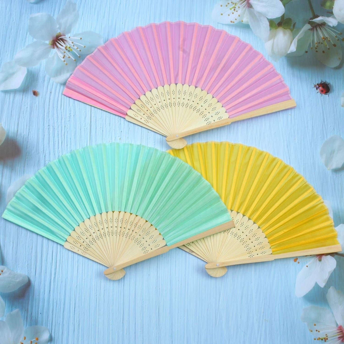 Aneco 18 Pieces 18 Colors Handheld Fans Cloth Hand Fans Bamboo Folding Fans for Wedding Decoration, Church Wedding Gifts, Party Favors, DIY Decoration