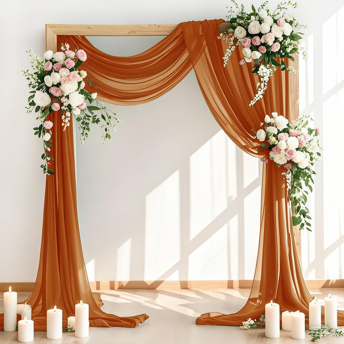 Wedding Arch Draping Fabric 2 Panels 30'' x 18FT Terracotta Sheer Chiffon Arch Drapery for Photo Booth Bridal Shower Baby Shower Church Decor Newborn Photography Christening Outdoor Party