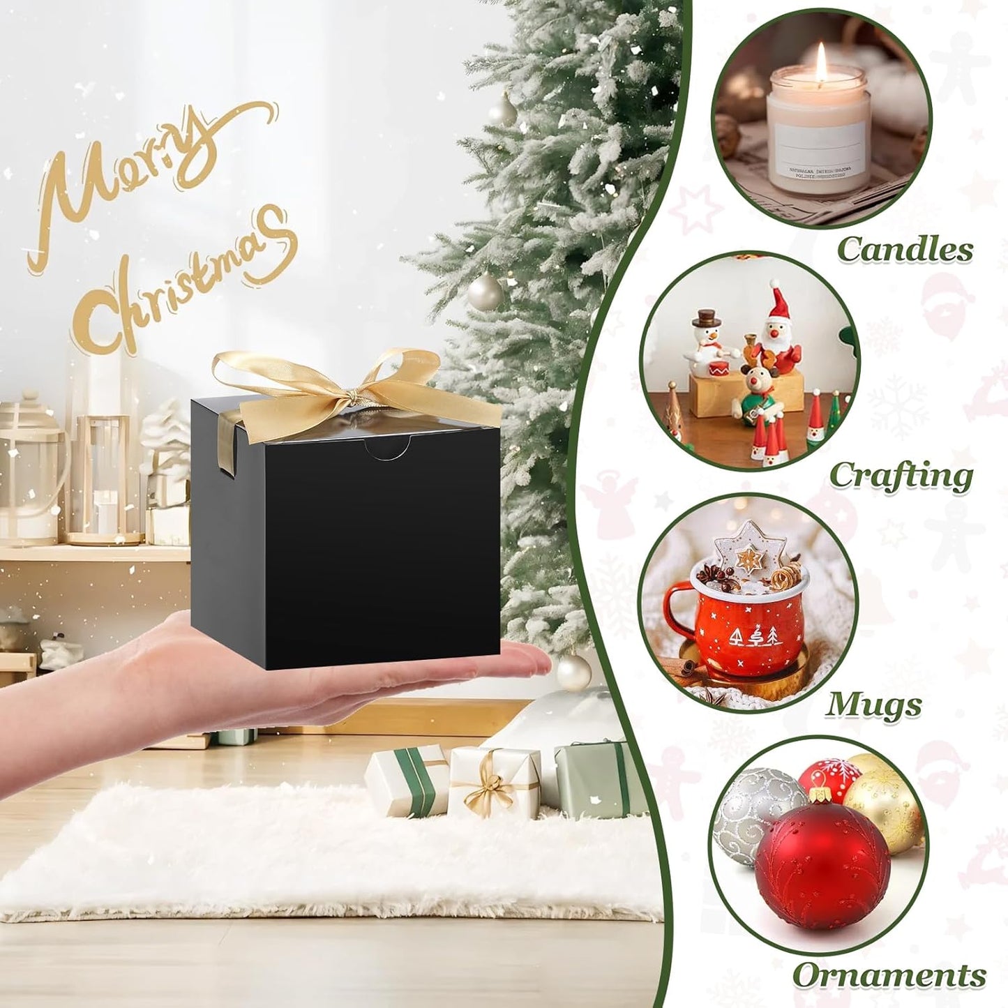 DOYIDE 20 Pack Small Gift Boxes, 6x6x6 Inch Black Elegant Paper Boxes with Ribbons, Christmas Gift Box Crafting, Wedding Party Favor, Cupcake, Candy, Bridesmaids Proposal Box