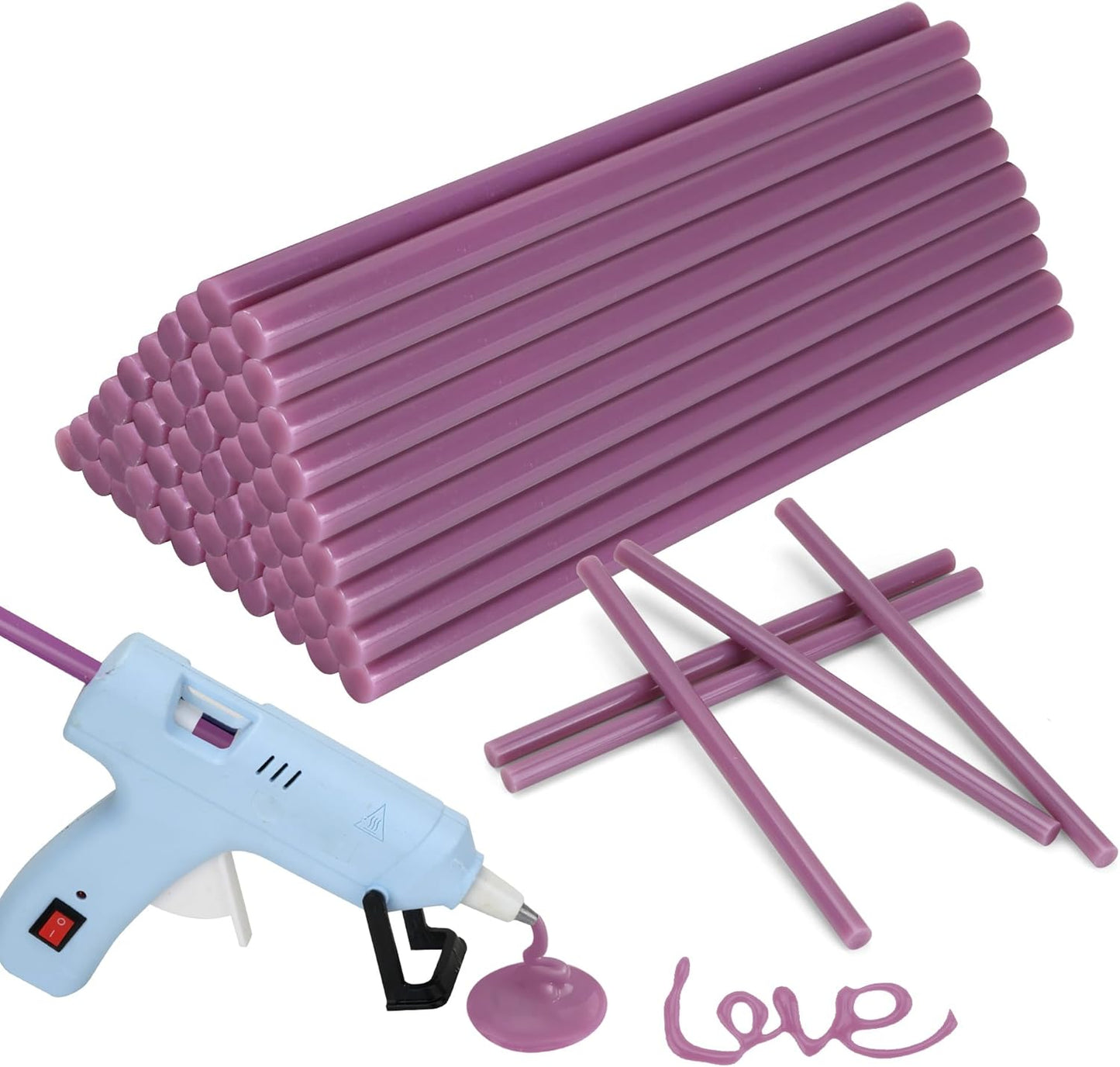 MATUFF light purple Hot Glue Sticks Mini 0.27" x 5.9 inches, Hot Melt Mini Glue Sticks Colored for All Temperature Mini Glue Guns, for Craft Arts and Wedding Cards Stamp Sealing, Bulk hot Glue 60 Pack