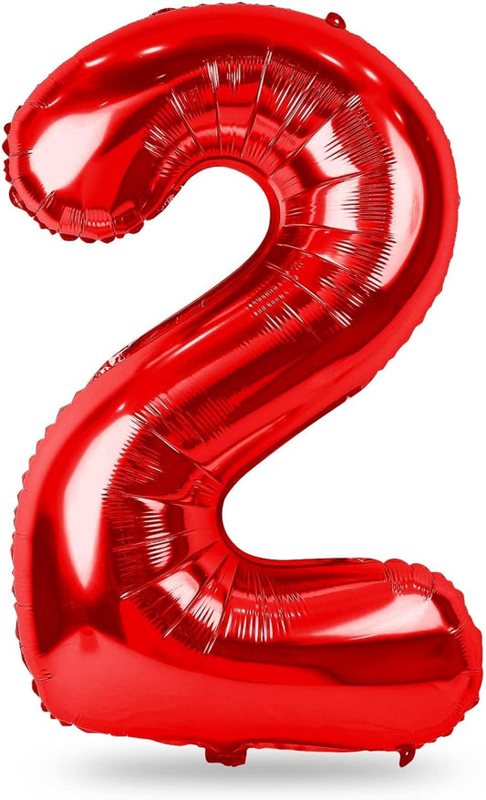 Red 2 Balloons, 40 Inch Giant Helium Foil Number 0-9 for Girls Boys, Self Inflating Digit 2nd Birthday Balloon for Women Men Anniversary Baby Shower New Year Engagement Party Decorations Supplies