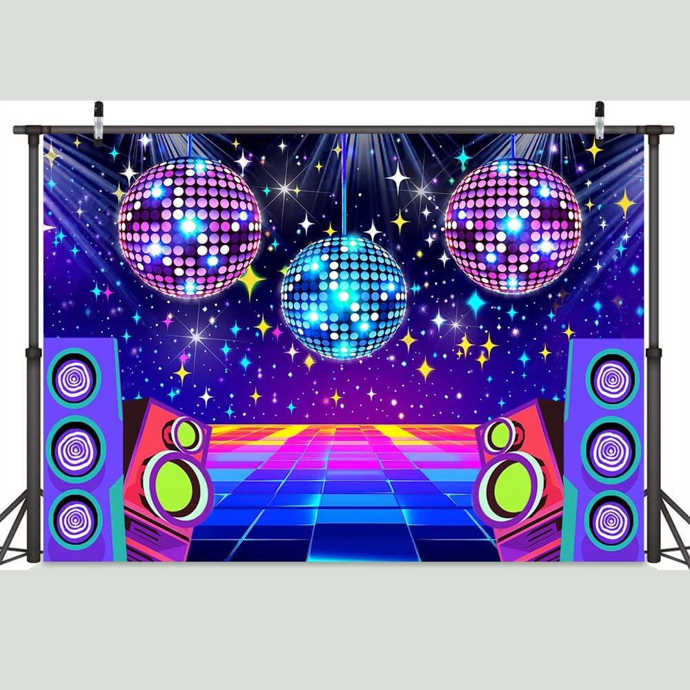 Dance Party Backdrop Retro 80s 90s Theme Stage Dance Ball Music Birthday Party Decoration DJ Photography Background 6 x 4 ft for Baby Shower Picture Photo Shoot Polyester Fabric,Multi2