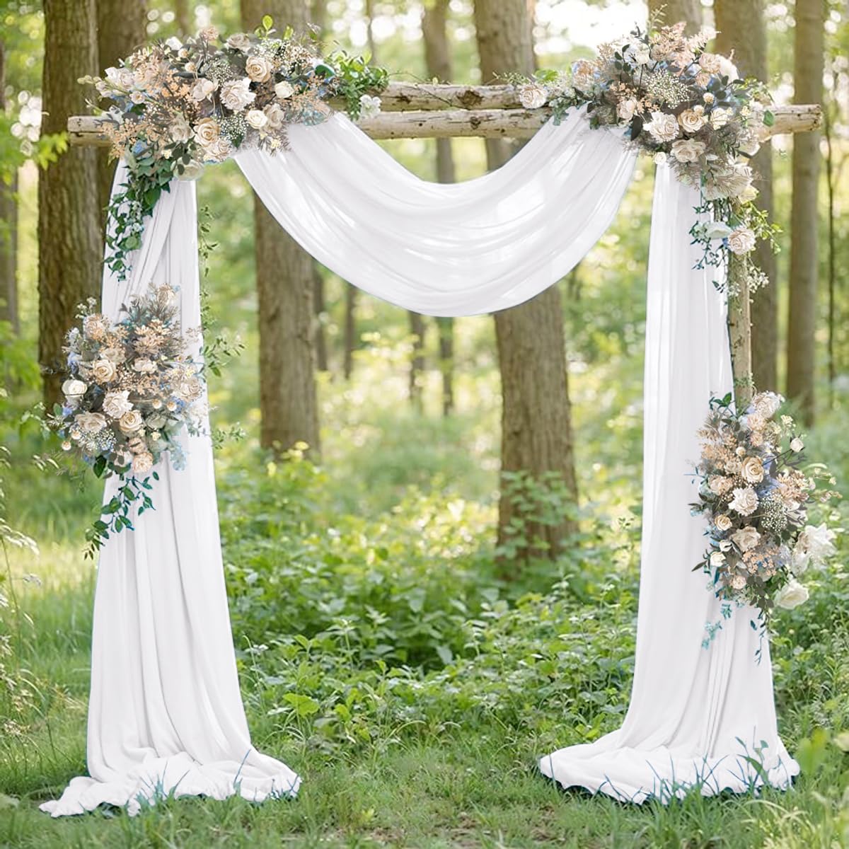 White Elegant Arch Draping Fabric 2 Panels Outdoor 29" × 20Ft Sheer Chiffon Curtain Drapes for Fall Wedding Ceremony Birthday Party Garden Brunch 2 Panels