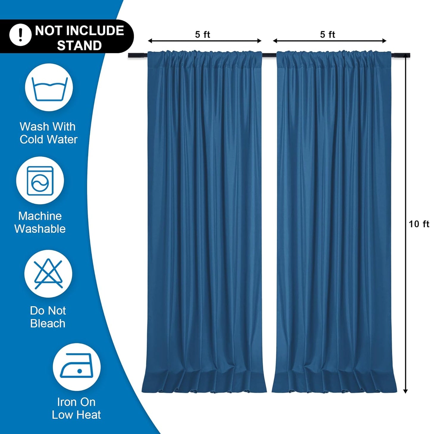 DWCN 10x10 FT Backdrop Curtains for Parties, Photography Backdrop Drapes with Rod Pockets for Wedding Decorations Stage Birthday Family Gatherings, 2 Panels 5ft x 10ft, Royal Blue
