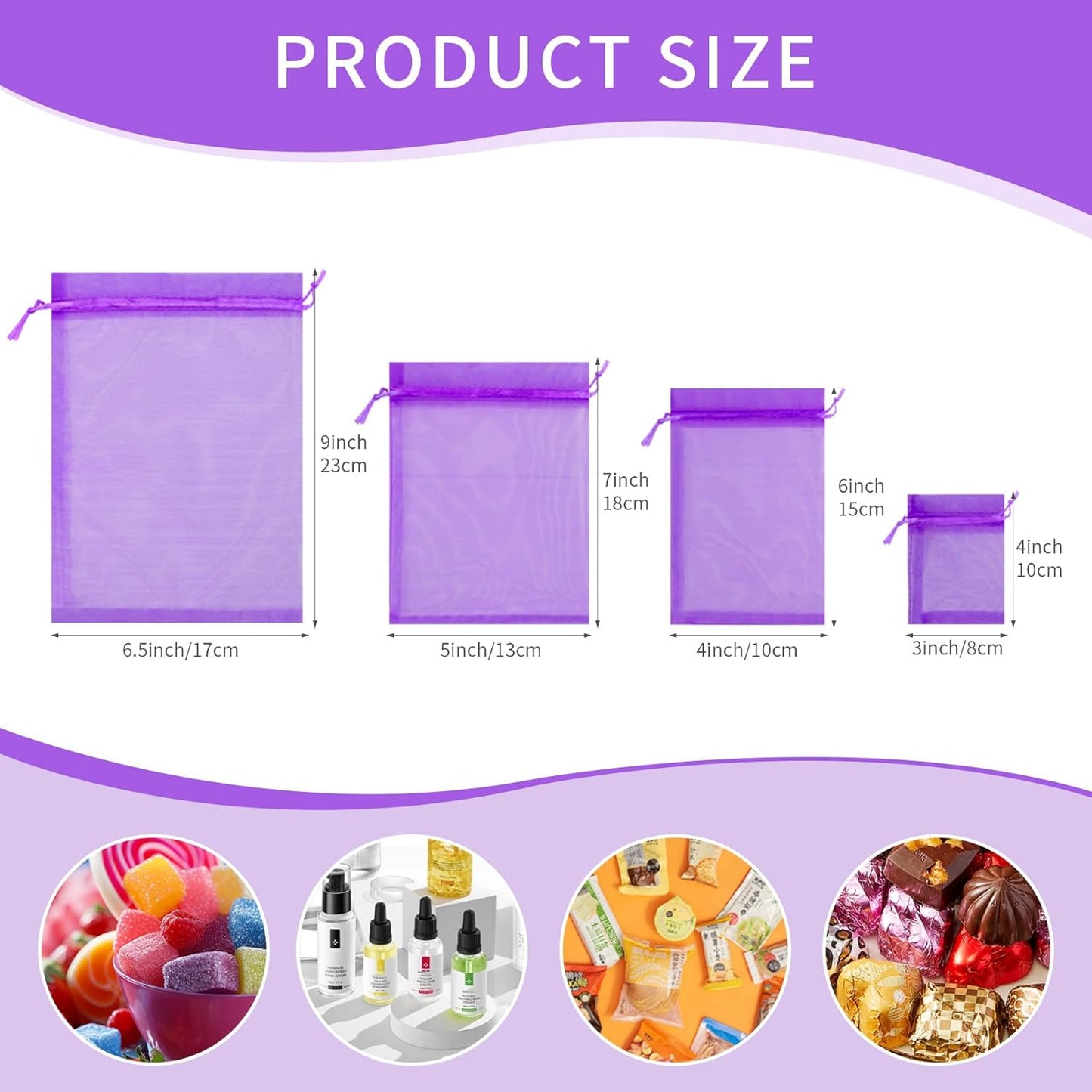 Organza Bags 5x7 In 50 Pcs Premium Organza Gift Bags Sachet Bags Jewelry Bags Drawstring for Halloween Party Favor (Purple)