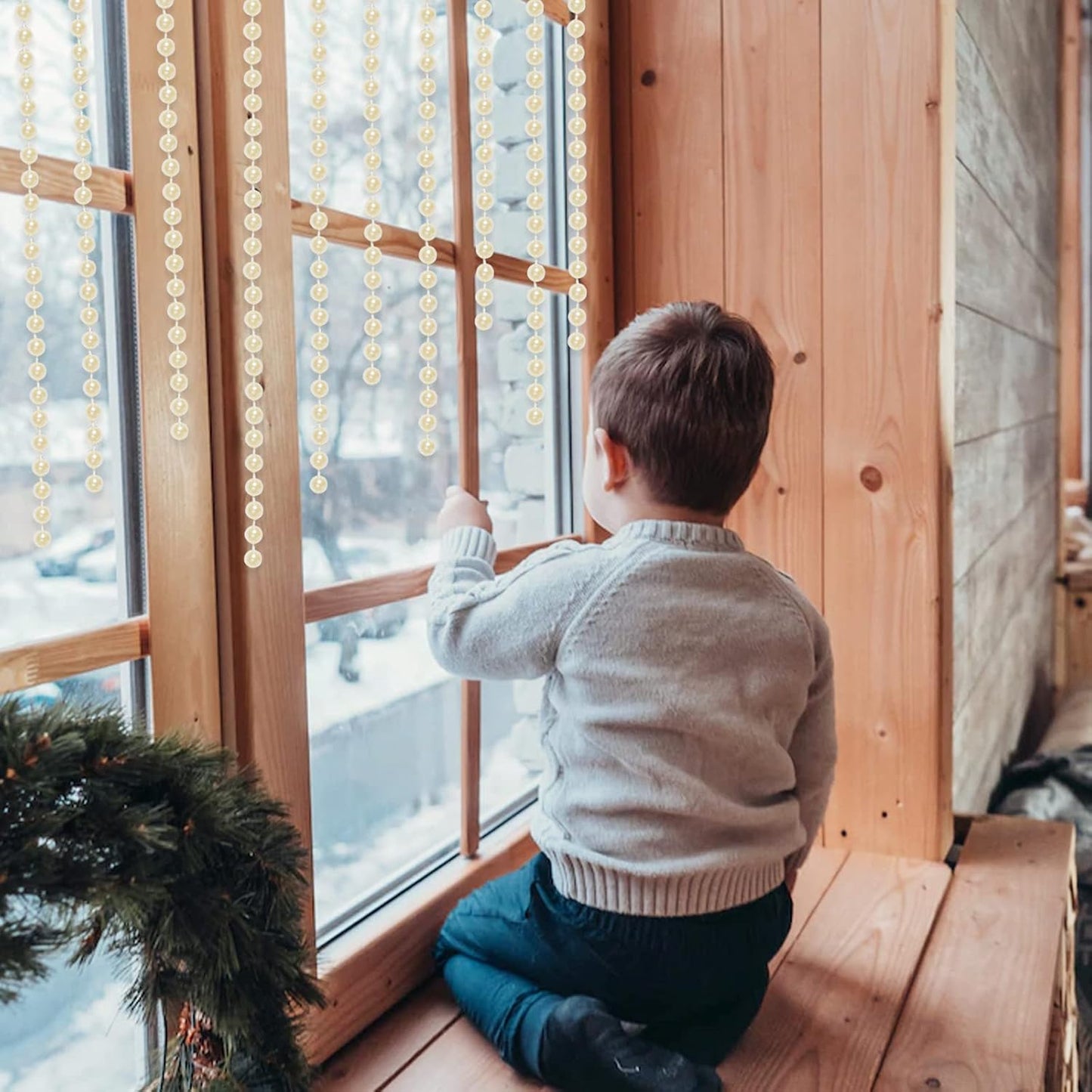 Faux Ivory Pearl Beads Garland - 6mm Christmas Tree Beads 22 Yards Ivory Pearl Strands Spool Pearl String Bead Roll for Wedding Party Christmas Tree Decoration(6mm 22Yards, Ivory)