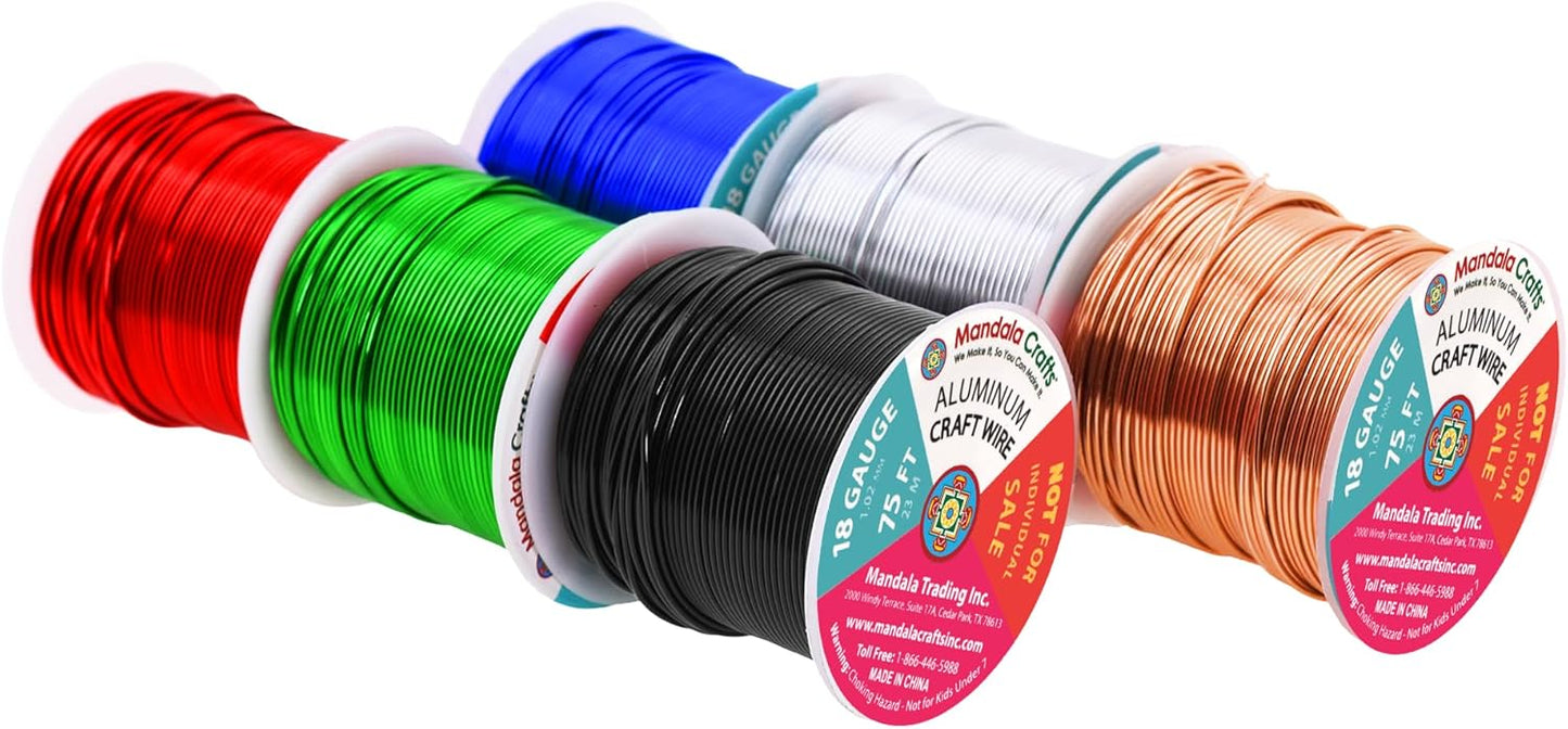 Mandala Crafts 18 Gauge Anodized Aluminum Craft Wire for Jewelry Making - 450 FT Colored Flexible Silver Copper True Blue Black Red Kelly Green Wire - Bendable for Bonsai Armature Crafting Sculpting
