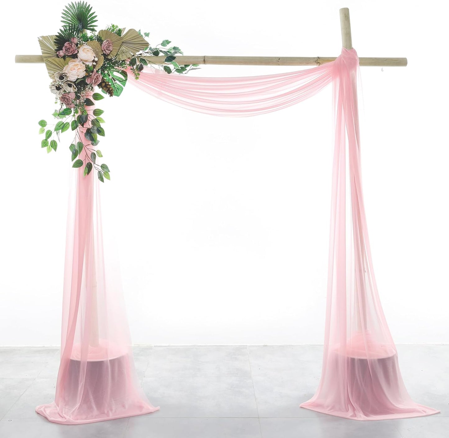 VDS Pack of 2 Panel (30 Inch X 40 Feet) Wedding Arch Draping Fabric Sheer Chiffon Fabric Drapery for Wedding Ceremony Reception Swag Backdrop Canopy Chuppah ARBO Altars Decoration (Blush Pink)