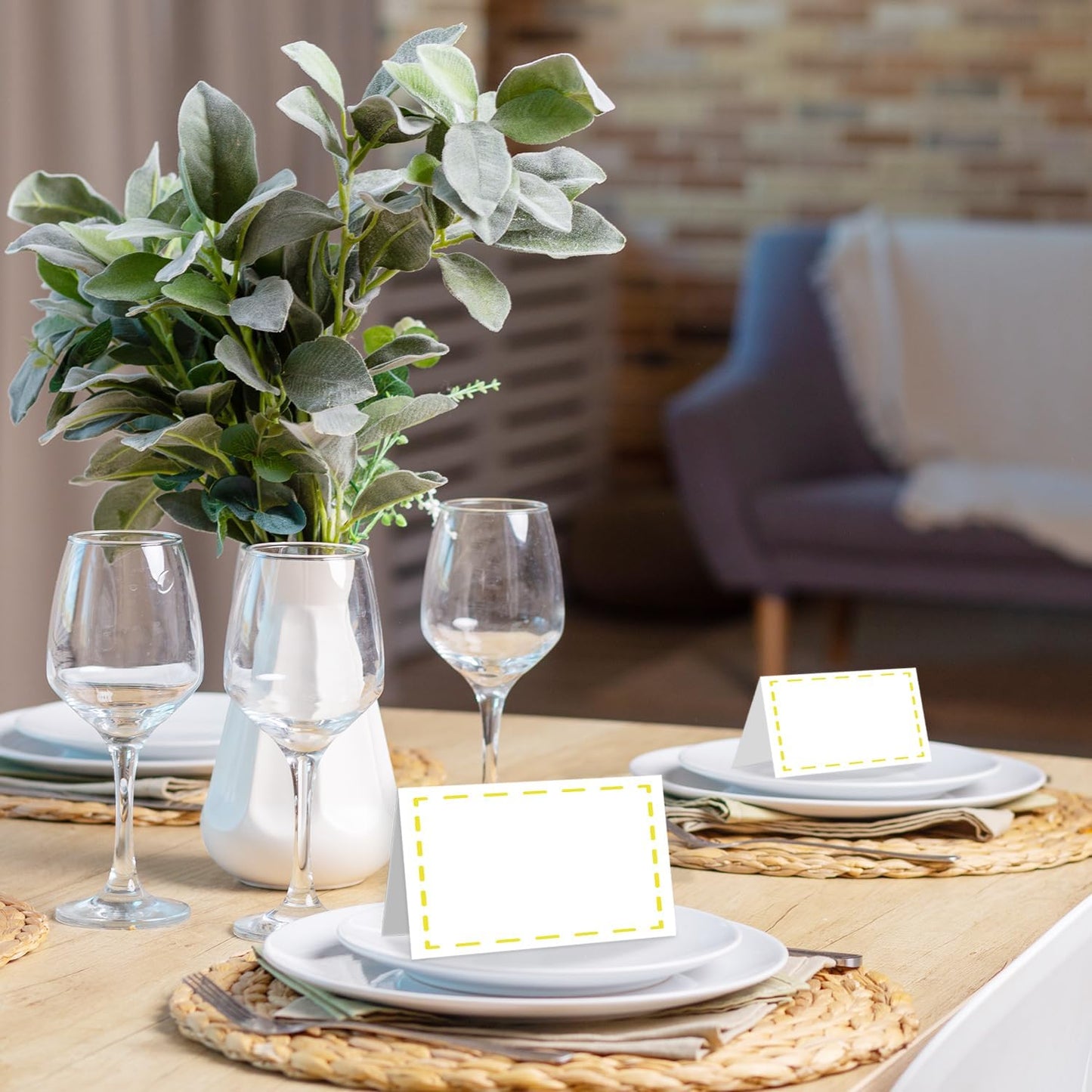 25 Pack Yellow Lines Place Cards, Editable Name Cards for Table Setting, Tent Cards Food Label for Dinner Party, Bridal Shower, Wedding, Baby Shower and Events -T21