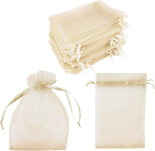 Super Z Outlet 100 Pack 4x6 Inch Mini Sheer Drawstring Organza Transparent Bags Jewelry Sack Pouches for Wedding, Party Decorations, Arts & Crafts Gifts (Ivory)