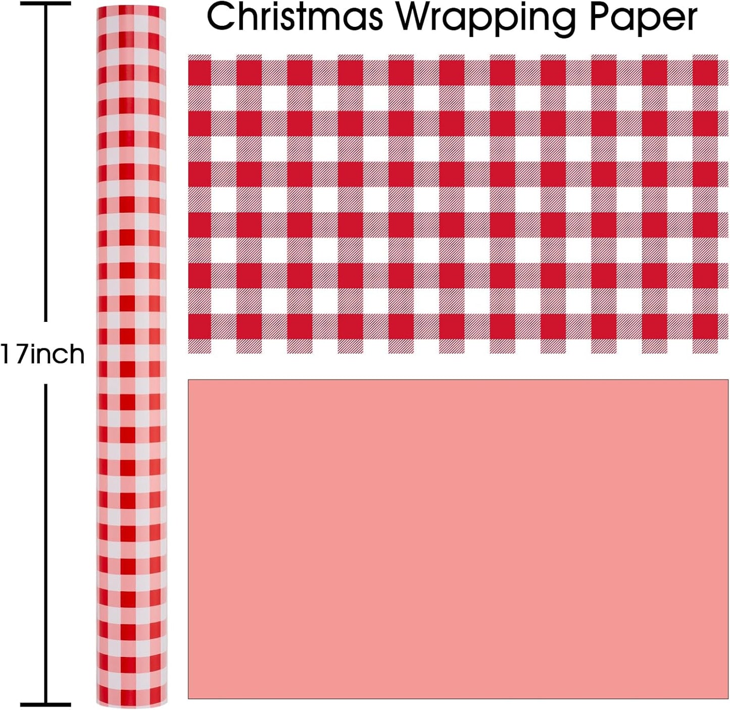 Burymento Red Checkerboard Wrapping Paper, Gift Wrap for Birthday, Valentines, Mothers day, Graduation, Wedding, Fathers day, Baby Shower, Christmas (17in x 32.8ft)