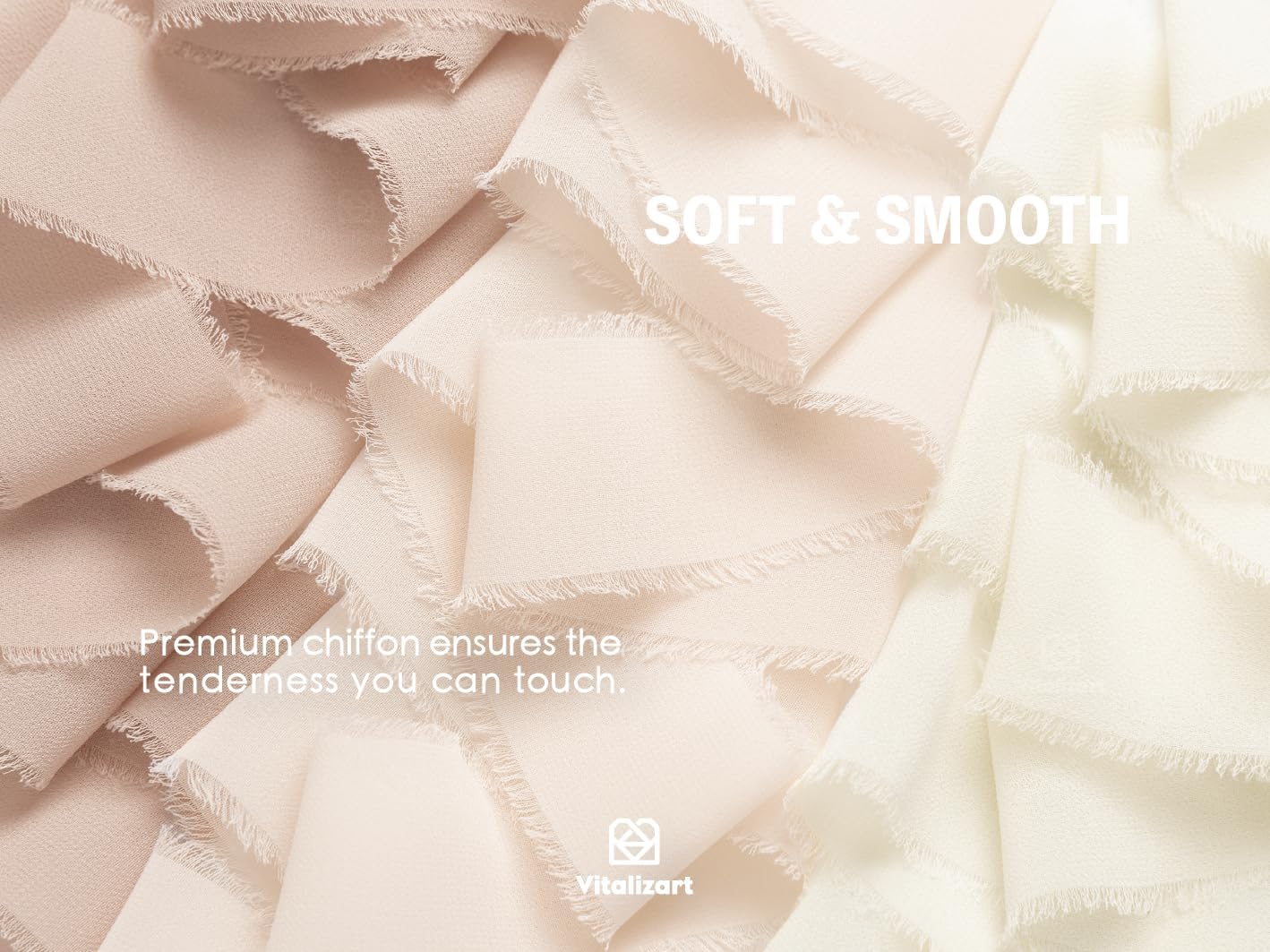 Vitalizart White Handmade Chiffon Silk Ribbon Fringe 1.5" x 21 Yd Nude & Ivory Frayed Edges Ribbons for Wedding Invitations Bridal Bouquets Gifts Wrapping Crafts Holiday Party Decorations