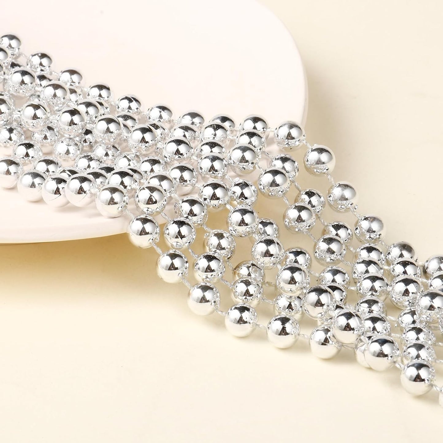 [98 Feet] Silver Pearl Beads Garland, 6MM 33 Yards Silver Faux Pearl Beads String Roll Bulk for DIY Craft Christmas Tree Wedding Party Decoration