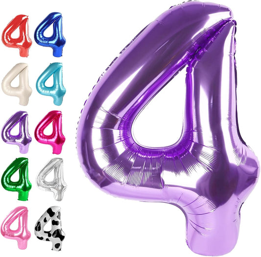 40 Inch Purple Large Number 4 Birthday Balloon, Giant Number Four 14 24 34 40 44 Balloons, Foil Mylar Big Balloons for Anniversary Graduation Supplies Decorations