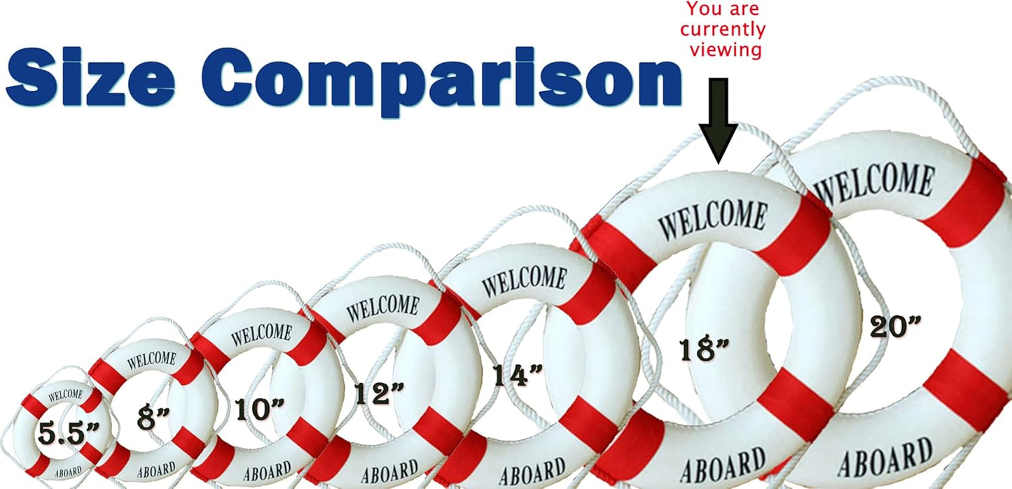 MorroMorn Lifebuoy Wall Hanging Decor - Welcome Aboard Mediterranean Style Home Decoration (Red, 18")