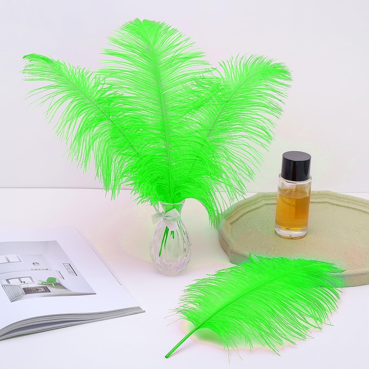 Ballinger Lime Green Ostrich Feathers - 24Pcs 10-12inch Large Green Ostrich Feathers for Vase,Wedding Party Centerpieces and Holiday Home Decor