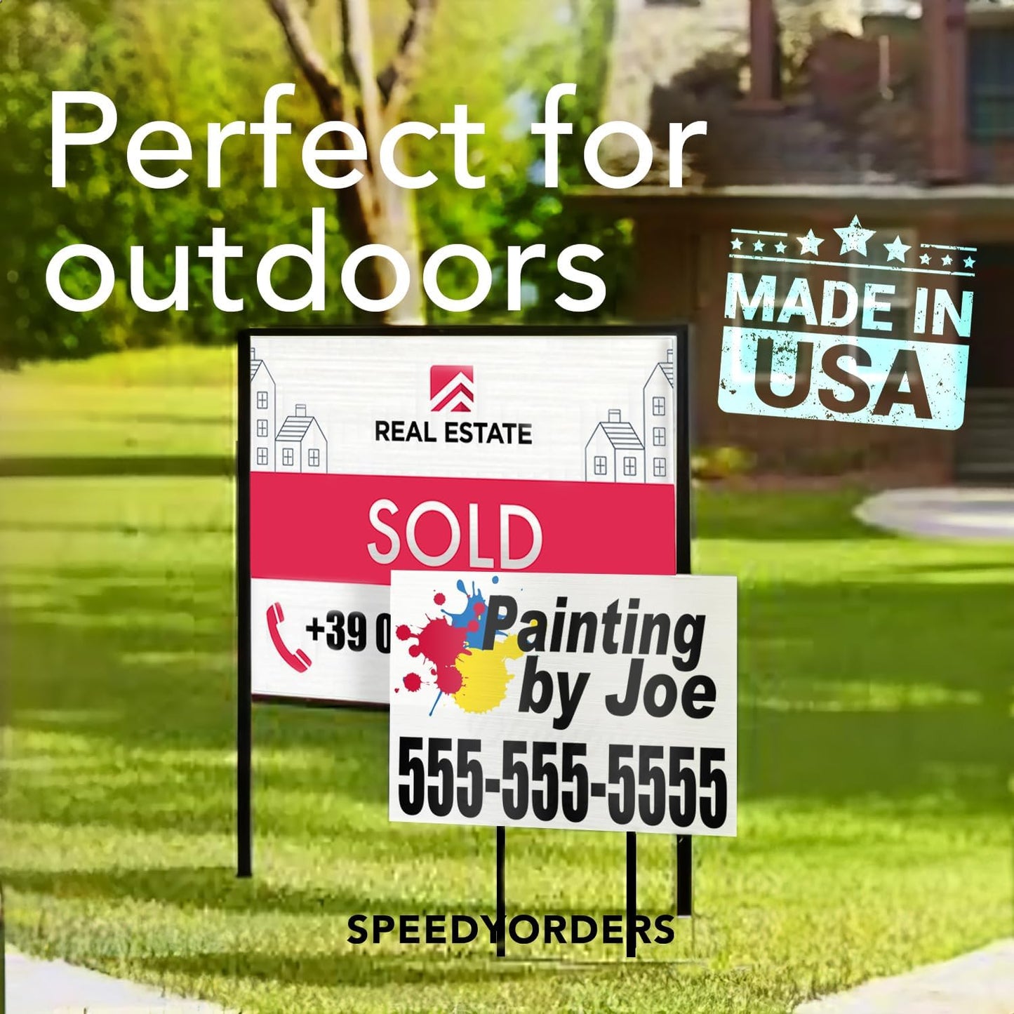 SPEEDYORDERS Custom Outdoor Metal Signs, Personalized Aluminum Signs, Customized Safety Signs, Metal Business Signs, Waterproof Outdoor Business Signs, White Aluminum (Green & White, 10x7 In)