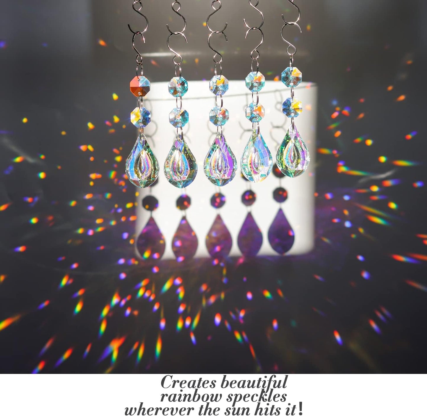 20pcs Colorful Crystals Suncatcher for Chandeliers with Hooks,38mm Chandelier Crystals Replacement,Hanging Prisms for Windows,Wedding,Christmas Tree Decoration