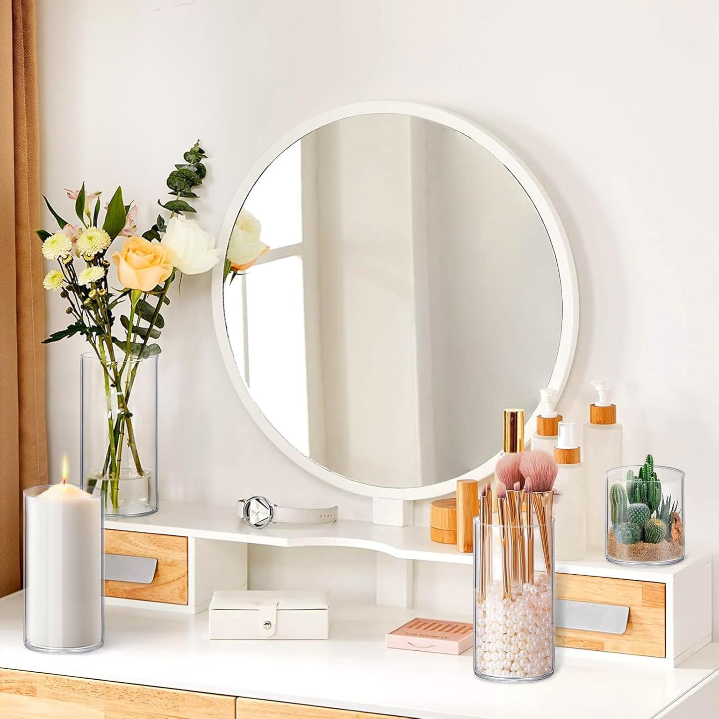 24 Pack Thick Glass Cylinder Vases 4,6,9,12 Inch Tall Clear Flower Vase Hurricane Floating Candle Holder for Table Centerpiece Wedding Home Decor