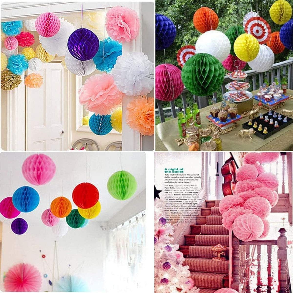 20pcs Honeycomb Flower Balls - Party Decor, Tissue Paper Pom Poms for Birthday, Wedding & Home (3inch, White)