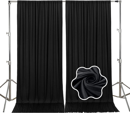 10ft x 10ft Black Backdrop Curtains for Parties, Fabric Satin Background Curtain with Rod Pockets for Weddings, Birthday, Baby Shower, Photography, Graduation Party Backdrop Drapes, 2 Panels