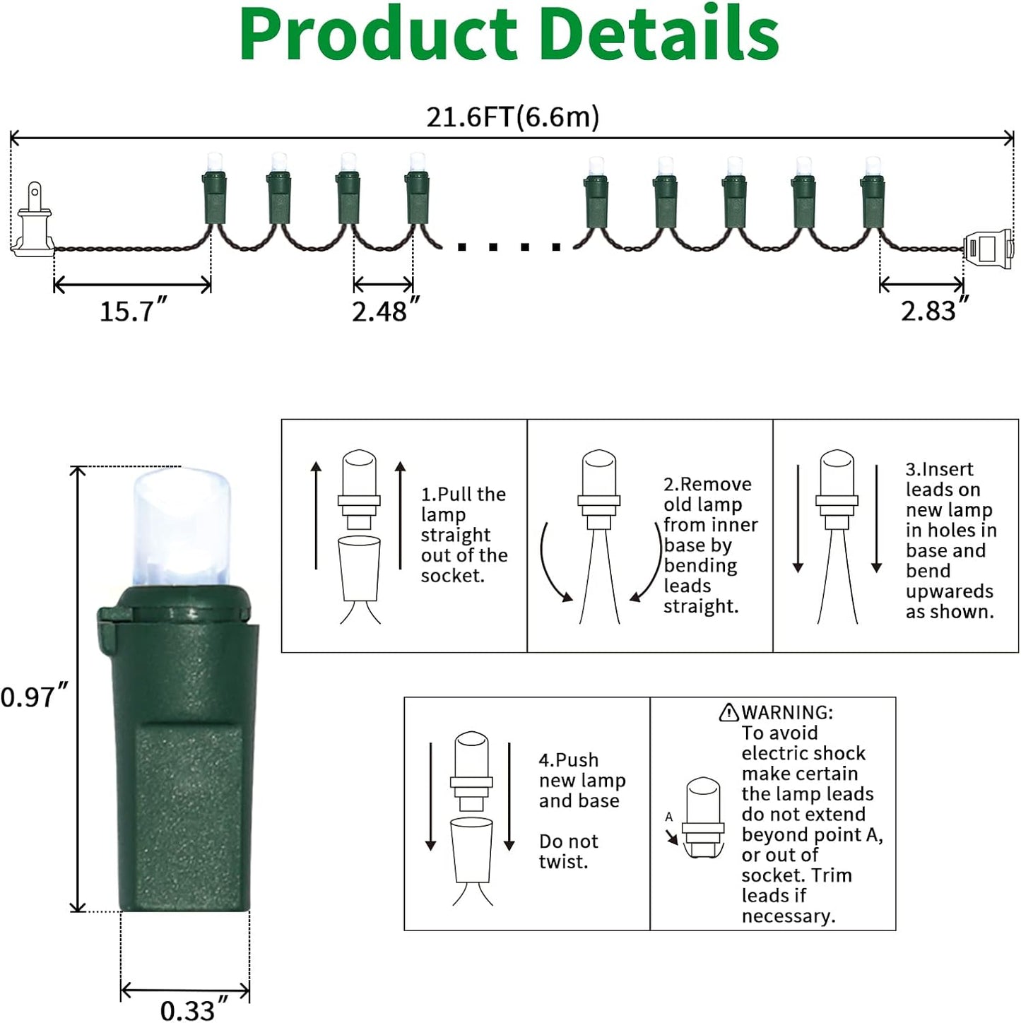 100 Count Cool White -String Lights - 21.6FT LED Christmas Lights, Mini led Lights for Indoor Outdoor Home Holiday Party Wedding Independence Day Decoration