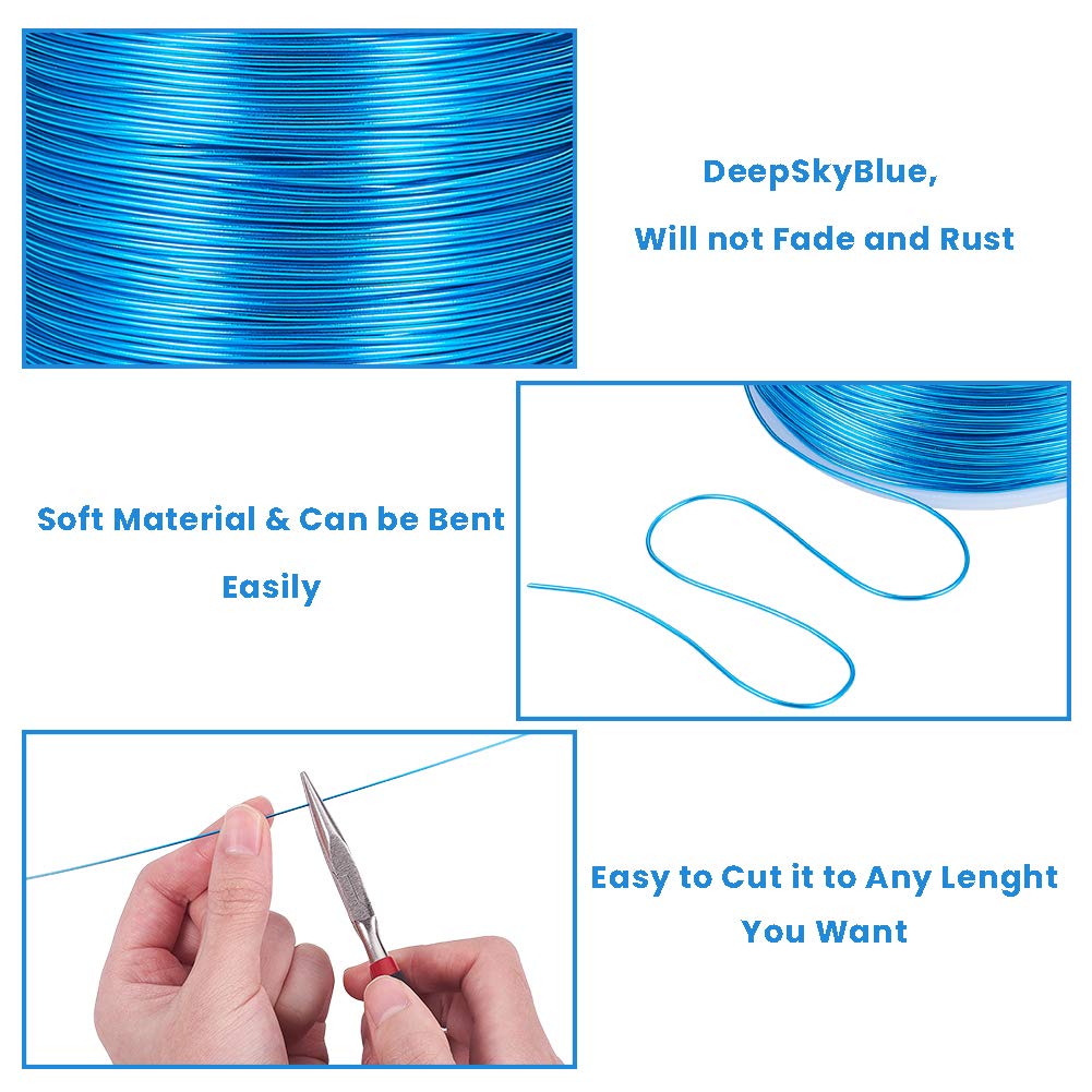 BENECREAT 20 Gauge 770FT Colored Aluminum Craft Wire - Deep Sky Blue Floral & Jewelry Beading Wire