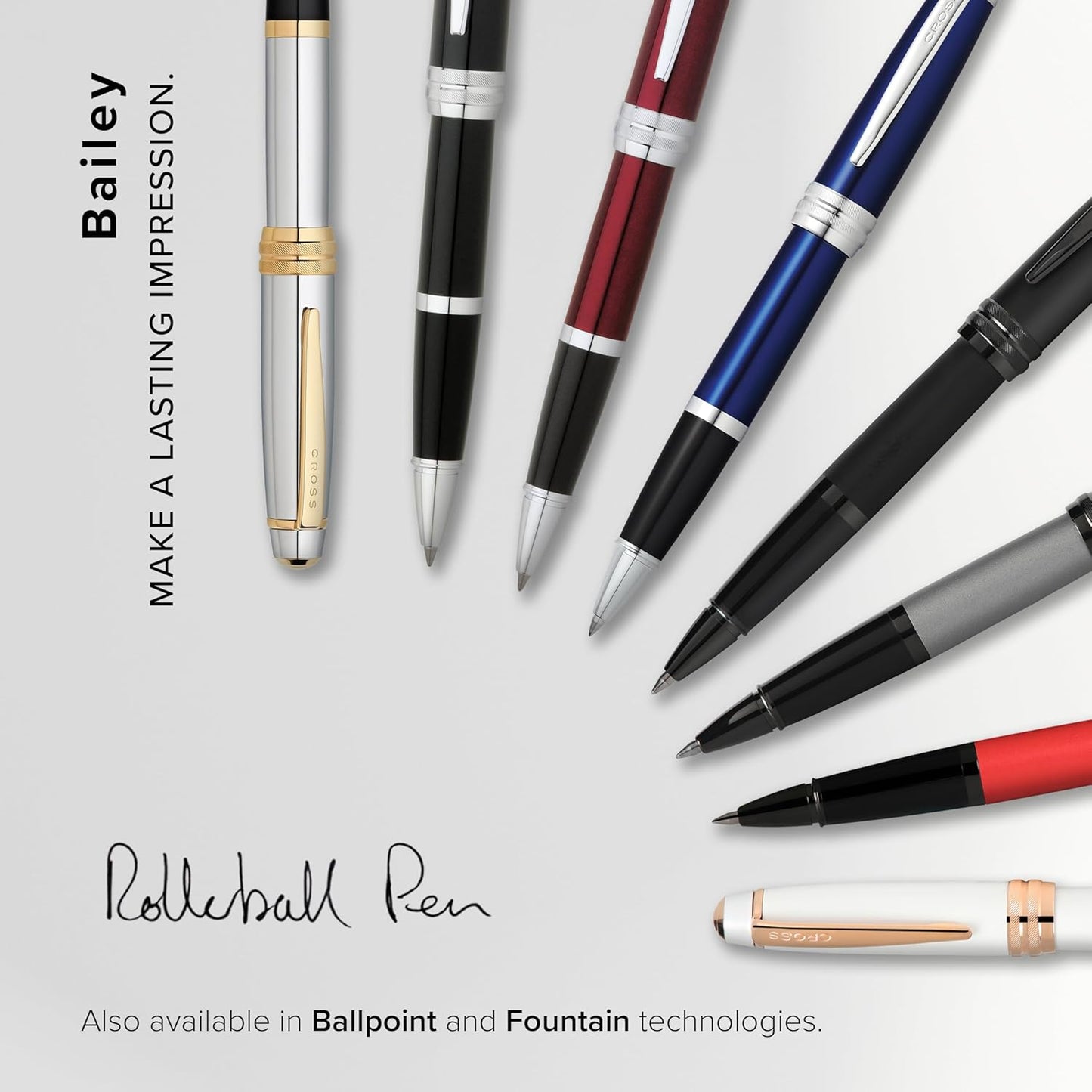 Cross Bailey Refillable Rollerball Pen Presented in a Premium Gift Box - Medium Point, Black Ink, Matte Gray