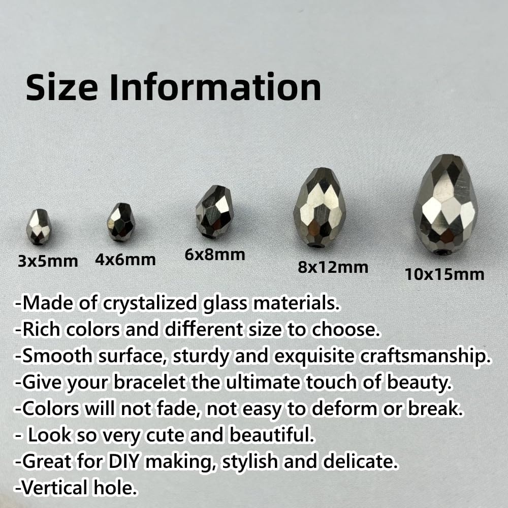 50pcs 10x15mm Teardrop Crystal Glass Beads for Jewelry Making, Faceted Vertical Hole Teardrop Glass Spacer Beads for Wind Chimes Bracelet Earring Necklace DIY Craft(Silver)